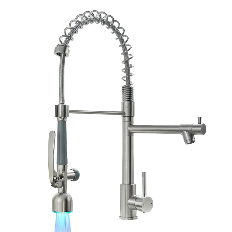 Fapully Commercial Single Handle Pull Down Sprayer Brushed Nickel Kitchen Faucet, Kitchen Sink Faucet with LED Light - Image 1